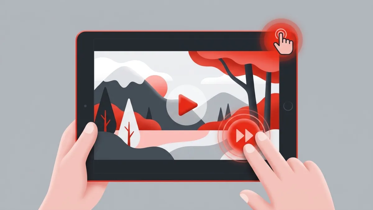 Graphic explaining mobile gestures for skipping chapters and adjusting playback speed on YouTube