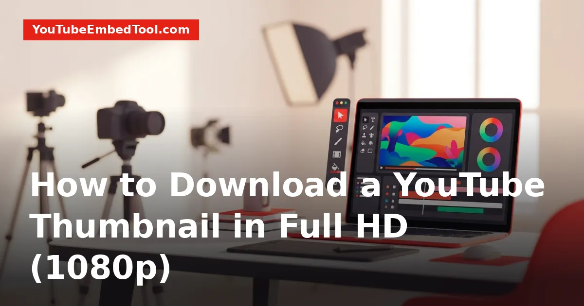 A laptop screen showing a high definition YouTube thumbnail editing workspace on a modern desk