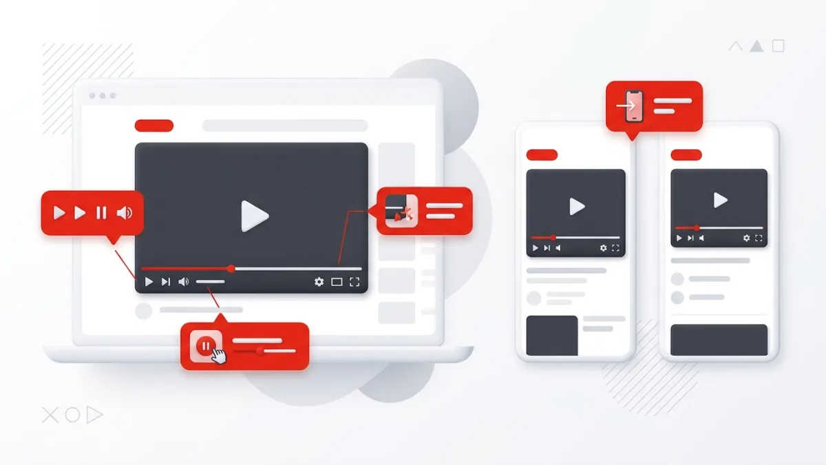 Diagram illustrating optimized placement and parameters for an embedded YouTube video player on a webpage.