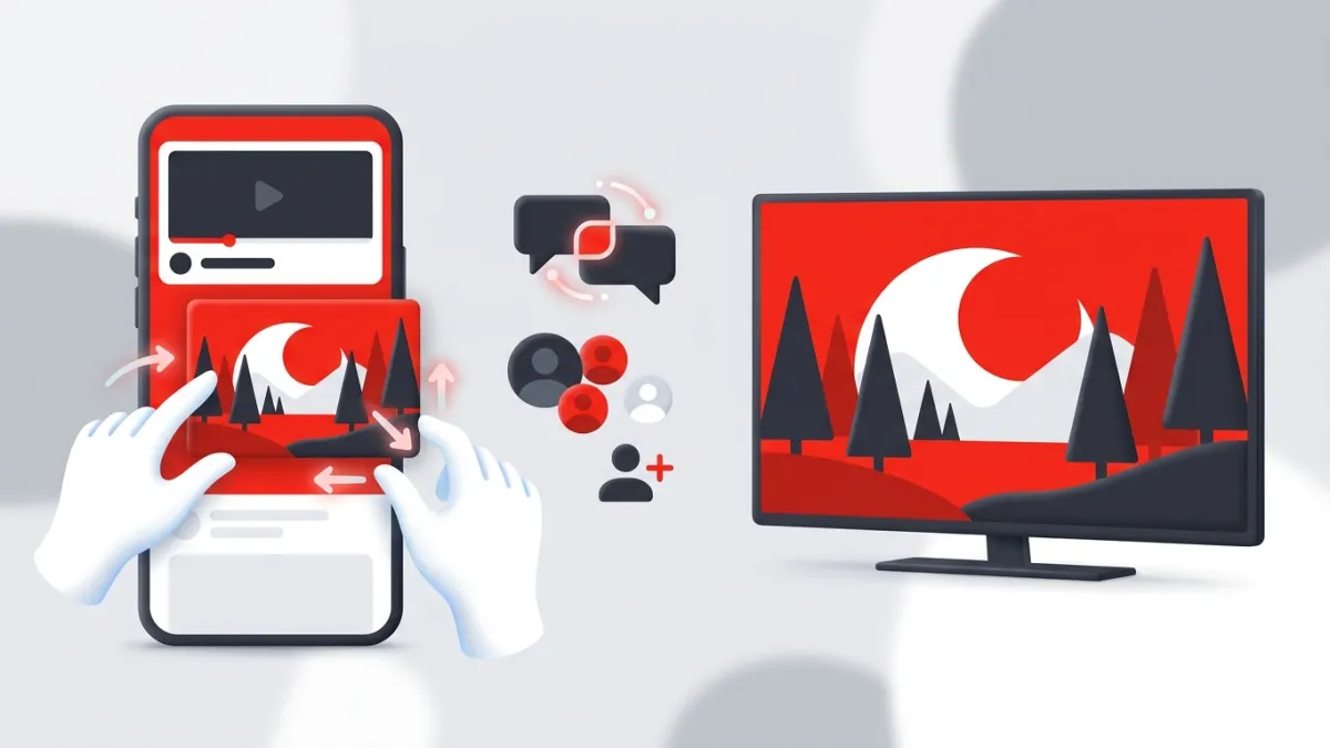 Illustration of the resizable YouTube miniplayer and collaborative playlist interface on mobile and TV